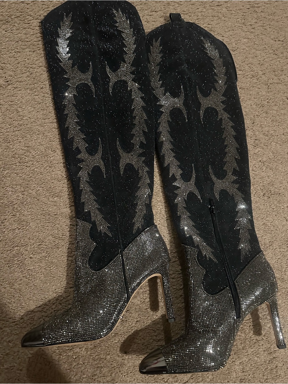 Giani Bernini Black Glitter Over-the-Knee Stiletto Boot with Silver Metallic Toe - Picture 7 of 7